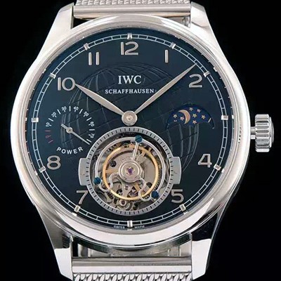 레플리카 [아이더블유씨] 남성용 포르투기즈 투어빌론 문페이즈 파워리져브 실버 인덱스 블랙 다이얼 스틸 메쉬 브레이슬릿 IWC0212  