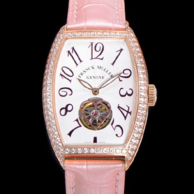 레플리카 [프랭크뮬러] 상트레 커백스 오토매틱 보석/다이아 케이스 여성용시계 18K 로즈골드 가죽줄 화이트다이얼  fra58721  