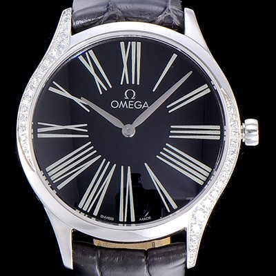 레플리카 [오메가]여성용 드빌 스틸 트레저 다이아몬드 36미리 쿼츠 블랙다이얼 OMG45332  