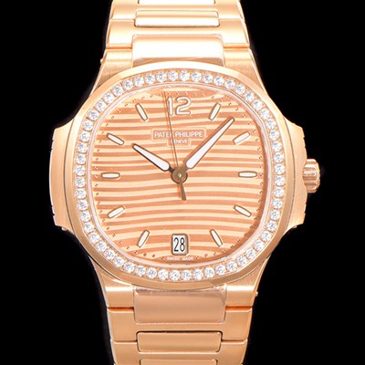 레플리카 [파텍필립] 여성용 노틸러스 7118/1200R-010 레이디스 오토매틱 Cal.324 S C타입 35.2mm 다이아셋팅 18K로즈골드 골드다이얼 pat2846  