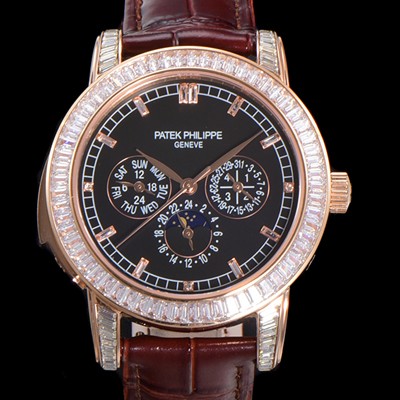 레플리카 [파텍필립] 남성용 Ref.5073P 그랜드 컴플리케이션 문페이즈 오토매틱 18K 로즈골드/다이아몬드셋팅 42mm 가죽줄 블랙다이얼 pat3191  