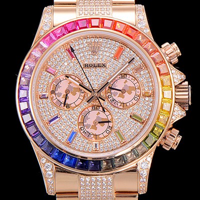 레플리카 [로렉스]남성용 데이토나 오이스터 라인보우 와치 보석/큐빅 세팅 4130타입 무브튜닝 40mm 올금/통금 로즈골드 블랙 다이얼 ROL87026  