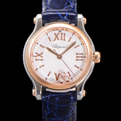 레플리카 [쇼파드] 여성용 해피스포츠 다이아몬드 쿼츠 오리지널 ETA956.102 타입 스몰30mm 레이디스 금장시계  가죽줄 화이트다이얼 cho4668  