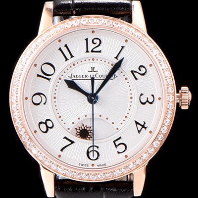 레플리카 [예거르꿀르뜨] 남성용 랑데부 나잇&데이 Q3442520 레이디 워치 18K 로즈골드 최상급 다이아몬드 세팅 베젤 문페이즈 화이트 텍스쳐드 다이얼 오토매틱 무브먼트 JAG0440  