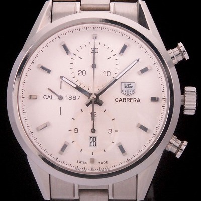 레플리카 [태그호이어] 남성용 까레라 칼리버 1887 크로노그래프 화이트 다이얼 7750 오토매틱 TAG4201  
