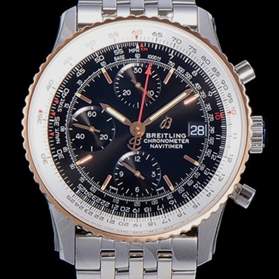 레플리카 [브라이틀링] 남성용 네비타이머 크로노그래프 오토매틱 A7750-2 41미리 메탈시계 투톤콤비 18K로즈골드 블랙다이얼 BRE75674  