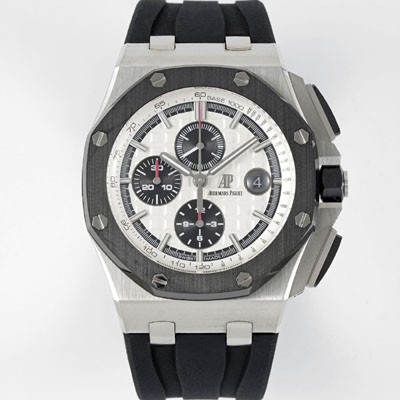 레플리카 [오데마피게] 남성용 NEW MOVT UP!! 로얄오크 오프쇼어 26400SO.OO.A002CA.01 블랙 세라믹 베젤 크로노그래프 화이트 와플 다이얼 오토매틱 무브먼트 AUD0203  