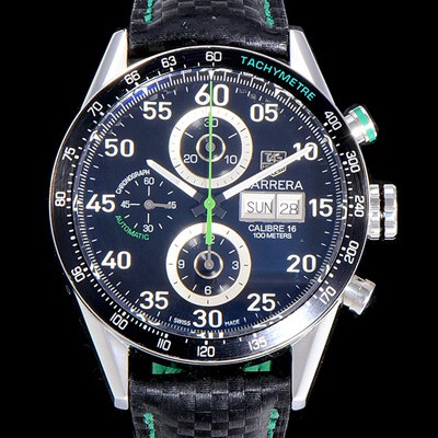 레플리카 [태그호이어] 남성용 까레라 칼리버 16 데이데이트 크로노그래프 싱가폴 한정판 그린 TAG73978  