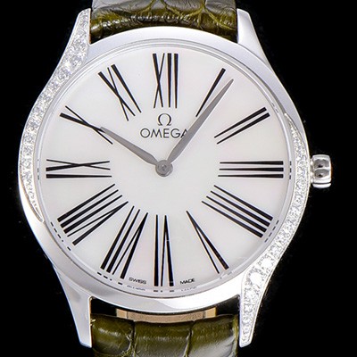 레플리카 [오메가]여성용 드빌 스틸 트레저 다이아몬드 36미리 쿼츠 화이트 다이얼 OMG79077  