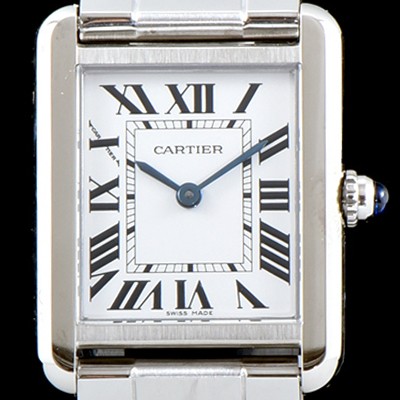레플리카 [까르띠에] 여성용 탱크 로마 인덱스 화이트 다이얼 쿼츠 무브먼트 CAR0500  