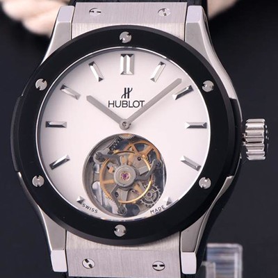 레플리카 [휴블렛] 남성용 솔로 뱅 투어빌론 화이트 다이얼/세라믹 베젤 화이트다이얼 HUB1052  