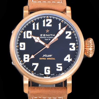 레플리카 [제니스] 남성용 파일럿 29.2430.679/21.C753 타입 20 애드벤쳐 브론져제질 오토매틱 9015무브 45미리 가죽시계 블랙다이얼 ZEN72816  