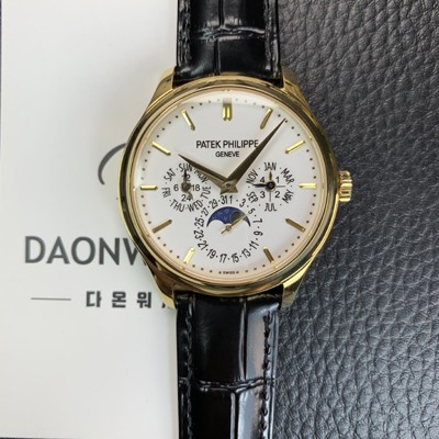 레플리카 [파텍필립] 남성용 퍼페추얼 캘린더 18K 옐로우골드 5140 가죽줄 40mm 오토매틱 Cal.240 타입 화이트 다이얼 pat2242  