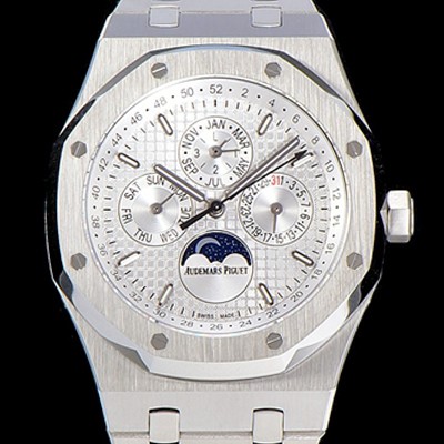 레플리카 [오데마피게] 남성용 로얄오크 페퍼츄얼 41미리 오토매틱 5134타입 매탈줄 문페이즈 화이트다이얼 AUD74477  