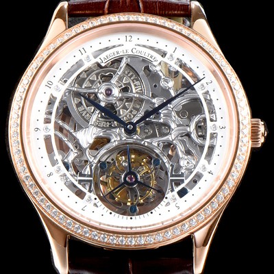 레플리카 [예거르쿨트르] 남성용 신형 마스터 그랜드 투어빌론 18K 로즈골드 케이스 1:1 수공 맞물림 형식의 쥬얼라인 화이트&실버 스켈레톤 다이얼 투어빌론 무브먼트 JAG0404  