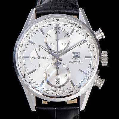 레플리카 [태그호이어] 남성용 까레라 칼리버 1887 크로노그래프 화이트 다이얼 7750 오토매틱 TAG0241  