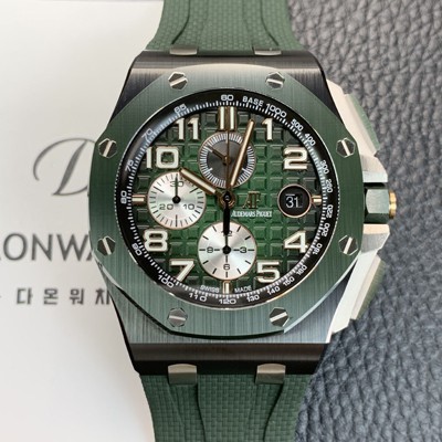 레플리카 [오데마피게] 남성용 로얄오크 오프쇼어 26405CE.OO.A056CA.01 세라믹 베젤 크로노그래프 44mm 오토매틱 무브먼트 그린 다이얼 aud6580  