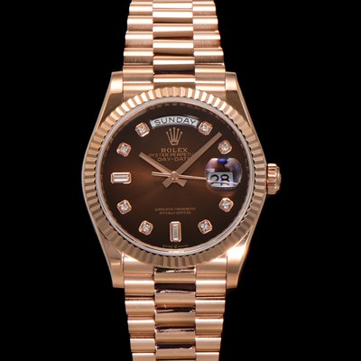 레플리카 [로렉스] 남성용 New 데이데이트 m128235-0037 무게173g 18K 로즈골드 36mm 오토매틱 Cal.2836-2 타입 다이아몬드 브라운 옴브레 다이얼 rol5404  