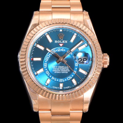 레플리카  [로렉스] 남성용 스카이더웰러 오이스터 퍼페츄얼 오토매틱 Cal.9001타입 42미리 18K 로즈골드 블루 다이얼 rol5296  