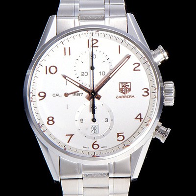 레플리카 [태그호이어] 남성용 까레라 칼리버 1887 크로노그래프 화이트 다이얼 7750 오토매틱 TAG4210  