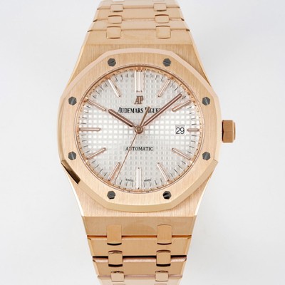 레플리카 [오데마피게] 남성용 15400OR.OO.1220OR.02 로얄오크 18k 로즈골드 41mm 오토매틱 Cal.3120무브먼트 실버 와플 다이얼 aud6536  