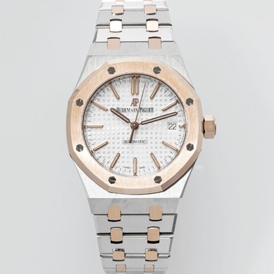 레플리카 [오데마피게] 남성용 하이엔드 15450ST 로얄오크 18K 로즈골드 37mm 오토매틱 Cal.3120무브먼트 실버 와플 다이얼 aud6523  