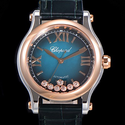 레플리카 [쇼파드] 여성용 해피 스포츠 오토매틱 ETA2892-2 타입 36mm 래이디스/금장시계 18K로즈골드 가죽줄 블루다이얼 cho74208  