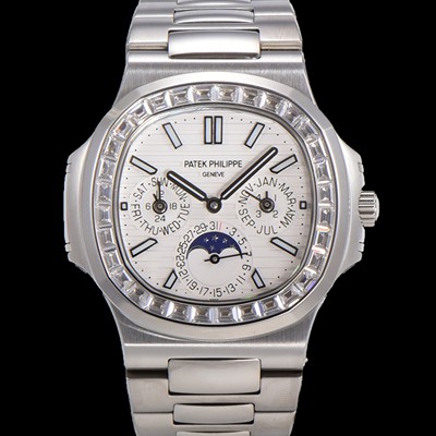 레플리카 [파텍필립] 남성용 Ref.5740 노틸러스 문페이즈 오토매틱 Cal.240 Q타입 40mm 다이아몬드/쥬얼 메탈줄  화이트다이얼 pat3921  