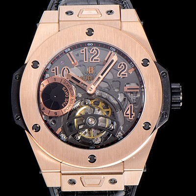 레플리카 [휴블렛] 빅뱅킹 파워 금장시계 남성용시게 45미리 수동/기계식 투어빌론(뚜르삐옹) 스켈레톤 다이얼 HUB59557  