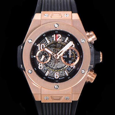레플리카 [휴블렛] 남성용 빅뱅 유니코 45mm 오토매틱 HUB1242 타입 18K 로즈골드 러버줄 스켈래톤 다이얼  hub9293  