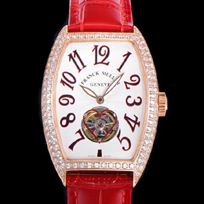 레플리카 [프랭크뮬러] 여성용 상트레 커백스 오토매틱 보석/다이아 케이스 여성용시계 18K 로즈골드 가죽줄 화이트다이얼  fra69430  