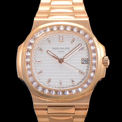 레플리카 [파텍필립] 남성용 노틸러스 보석/큐빅 세팅 18k로즈골드 Cal.324 S C타입무브 오토매틱 40미리 화이트다이얼 PAT70640  