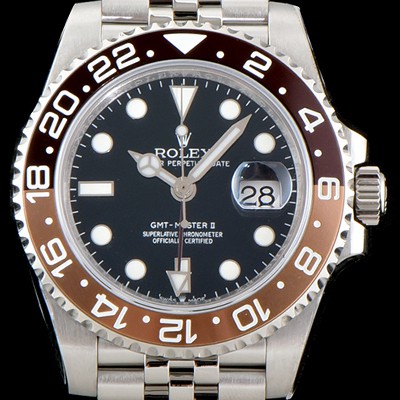 레플리카 [로렉스] 남성용 업그레이드 모델!! 지엠티 마스터II 126710BLRO-0001 듀얼 타임 브라운/쵸코 투톤 24시간 회전 베젤 블랙 다이얼 5선 쥬빌리 브레이슬릿 오토매틱 무브먼트 ROL0500  