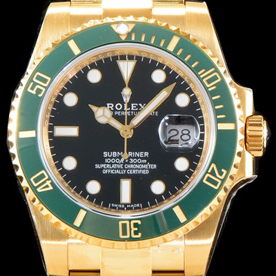 레플리카 [로렉스] 남성용 New 업그레이드형!! 서브마리너 데이트 그린 세라믹 베젤UP!! 고급스러운 18K 옐로우골드 블랙 다이얼 브레이슬릿 오토매틱 무브먼트 ROL0530  
