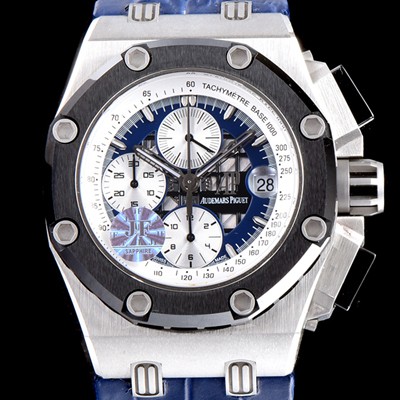 레플리카 [오데마피게] 남성용 로얄오크 오프쇼어 루벤 바리첼로 블랙 세라믹 베젤 크로노그래프 스켈레톤 다이얼 오토매틱 무브먼트 AUD0250  