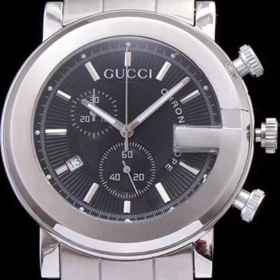 레플리카 [구찌] 남성용 G-크로노 177890 I1630 8462 크로노스카프 G 모양 베젤 블랙 텍스쳐 다이얼 브레이슬릿 스위스 쿼츠 무브먼트 GUC4240  