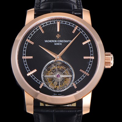 레플리카 [바쉐런콘스탄틴] 남성용 트레디셔널 투어빌론 수동기계식 18K 로즈골드 42mm 가죽줄 블랙다이얼 vac23180  