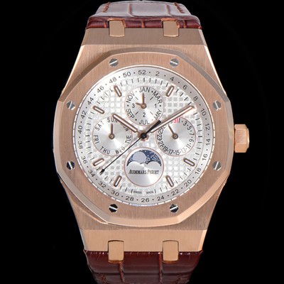 레플리카 [오데마피게] 남성용 로얄오크 퍼펙츄얼 캘린더 41mm 오토매틱 T5134 타입 18K로즈골드 가죽줄 화이트다이얼 aud1291  