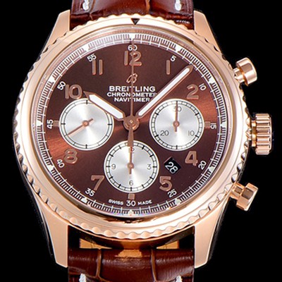 레플리카 [브라이틀링] 남성용 네비타이머 에비에이터 8 오토매틱 크로노그래프 ETA7750-2 타입 43미리 로즈골드 가죽줄 브라운다이얼 BRE75591  