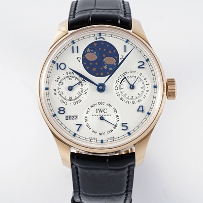 레플리카 [아이더블유씨] 남성용 포루투기즈 IW503405 퍼페추얼 캘린더 더블 문 플래티넘 44mm 18k 로즈골드 오토매틱 무브먼트 화이트 다이얼 iwc4110  