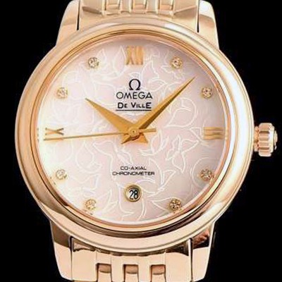 레플리카 [오메가] 여성용 드빌 424.12.33.20.55 자게 화이트 다이얼 18k 옐로골드 브레이슬릿 쥬얼리 인덱스 오토매틱 무브먼트 OMG0010  