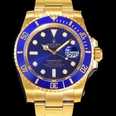 레플리카 [로렉스] 남성용 최신버전! 서브마리너 오토매틱 Cal.3135타입 18K 옐로우골드 40mm 블루다이얼 rol94726  