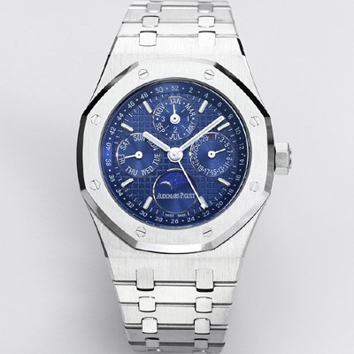 레플리카 [오데마피게] 남성용 로얄오크 26574 퍼페츄얼 캘린더 문페이즈 41mm 블루 다이얼 신형 5134 오토매틱 무브먼트 AUD4201  