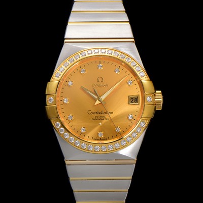 레플리카 [오메가] 남성용 컨스틀레이션 123.25.38.21.58.001 18k 옐로우골드 다이아몬드 세팅 베젤 38mm 오토매틱 8500타입 샴페인 다이얼 omg0158  