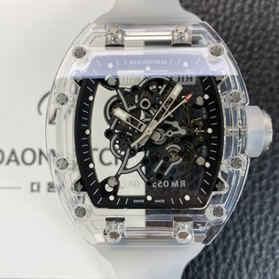 레플리카 [리차드밀레] 남성용 RM055 트랜스파랜트 50mm 미네랄 크리스탈 기계식 수동형 무브먼트 블랙 스켈레톤 다이얼 ric0329  