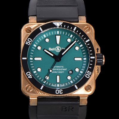 레플리카 [벨앤로즈] 남성용 BR03-92 다이버 브론즈 소재 오토매틱 9015 타입 42mm 우레탄줄 그린 다이얼 bel4102  