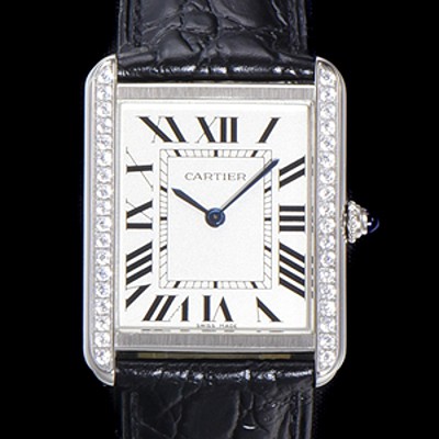 레플리카 [까르띠에] 남성용 탱크 WJTA0015 로마 인덱스 34.8mm 화이트 다이얼 커플용 악어가죽 쿼츠 무브먼트 CAR0501  
