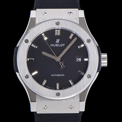 레플리카 [휴블렛] 남성용 클래식 퓨전 45미리 오토매틱 9015 타입 가죽/러버 믹스 블랙다이얼 HUB73474  