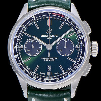 레플리카 [브라이틀링]남성용 프리미에르 01 크로노그래프 오토매틱 42mm 그린 다이얼 BRE51348  