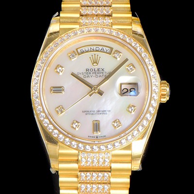 레플리카 [로렉스] 남성용 데이데이트 오토매틱 Cal.3235타입 36mm 금장시계 옐루골드 올금 다이아베젤부착 메탈줄 화이트 자게다이얼 rol47930  